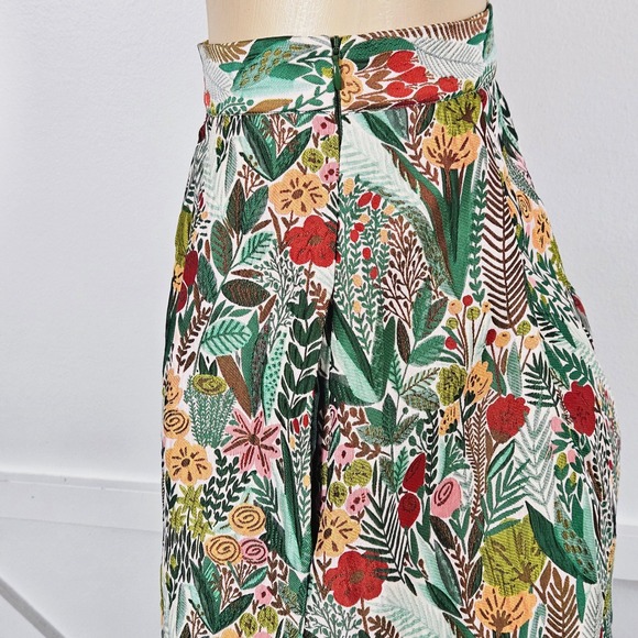 Eva Franco by Anthro Botanical Tapestry Pleated Midi Skirt Green Floral Size 0P - Picture 6 of 11